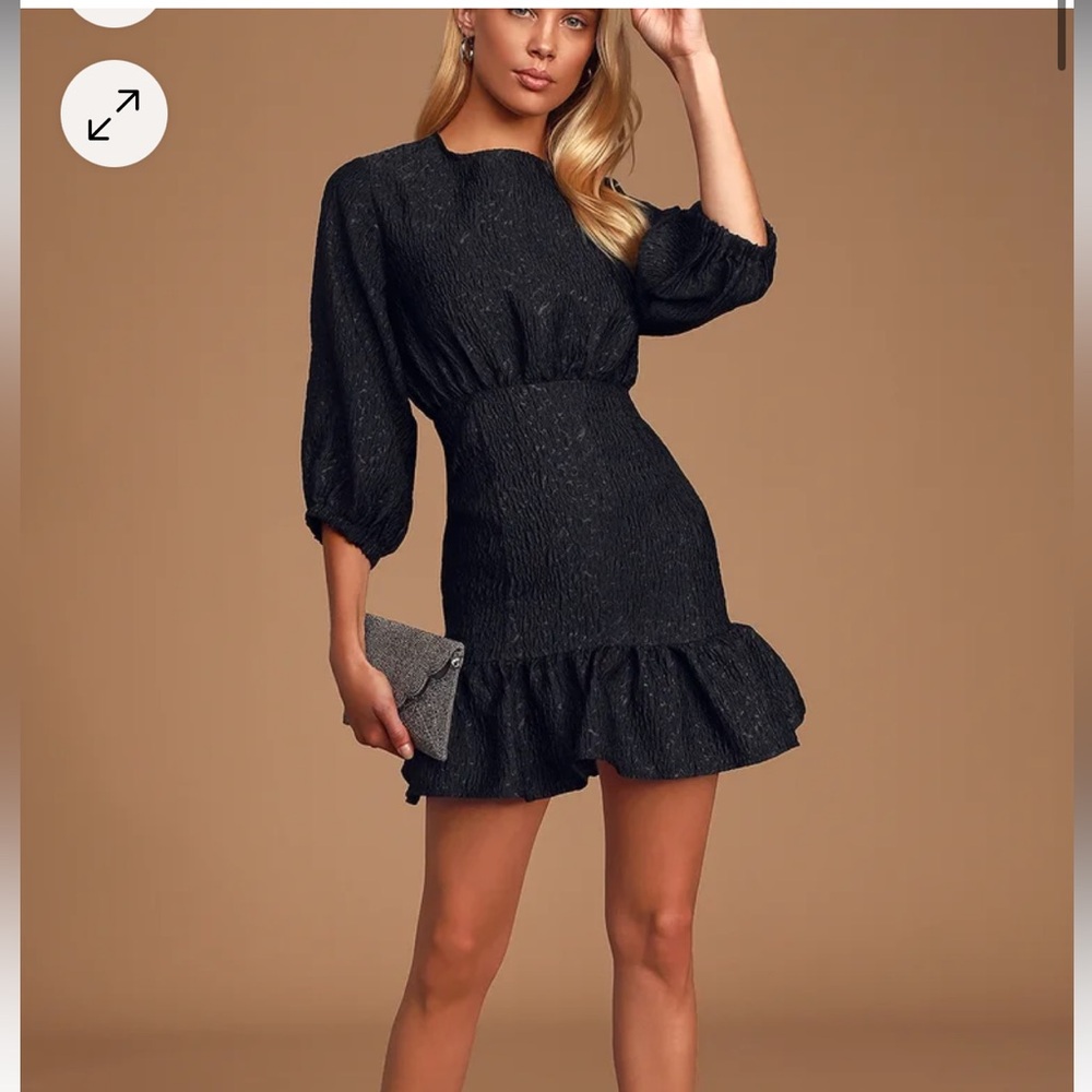 Lulus To Love Black Jacquard Puff Sleeve Mini Dress